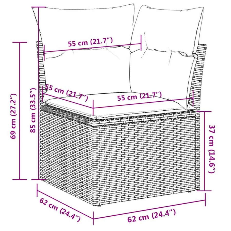 Salon de jardin 5 pcs avec coussins gris résine tressée - 4