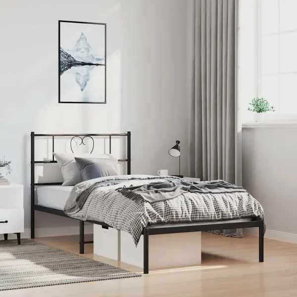 Cadre de lit métal sans matelas avec tête de lit noir 100x200cm
