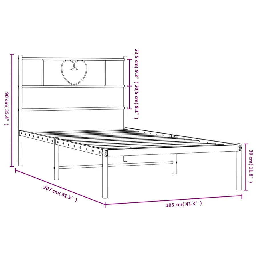 Cadre de lit métal sans matelas avec tête de lit noir 100x200cm - 10