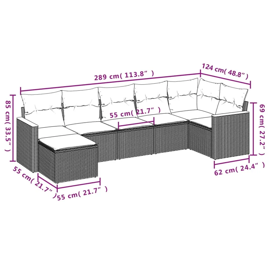 Salon de jardin avec coussins 7 pcs gris résine tressée - 8