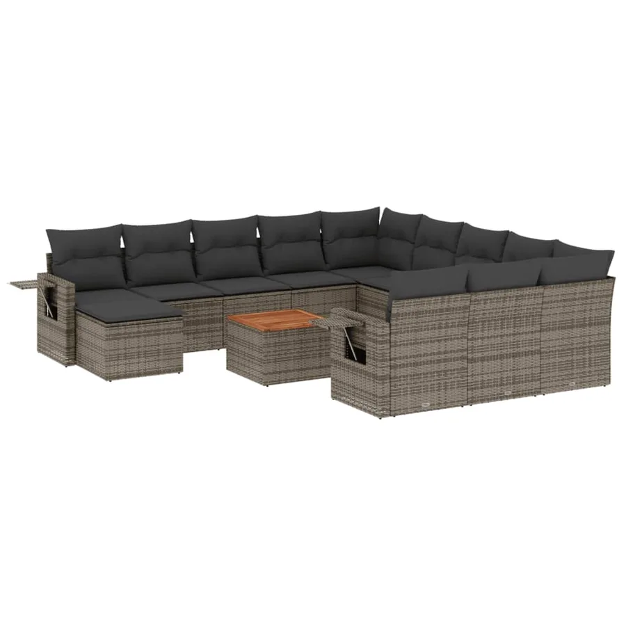 Salon de jardin avec coussins 13 pcs gris résine tressée - 2