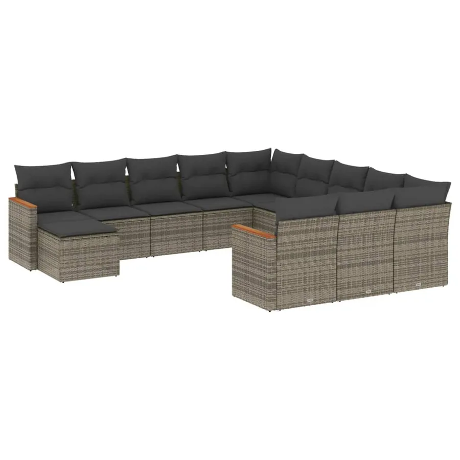 Salon de jardin avec coussins 12 pcs gris résine tressée - 2