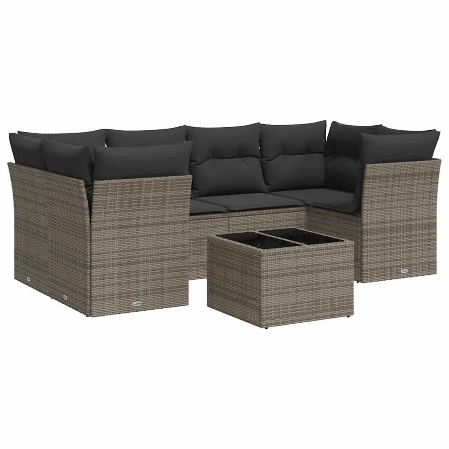 Salon de jardin avec coussins 7 pcs gris résine tressée - 2