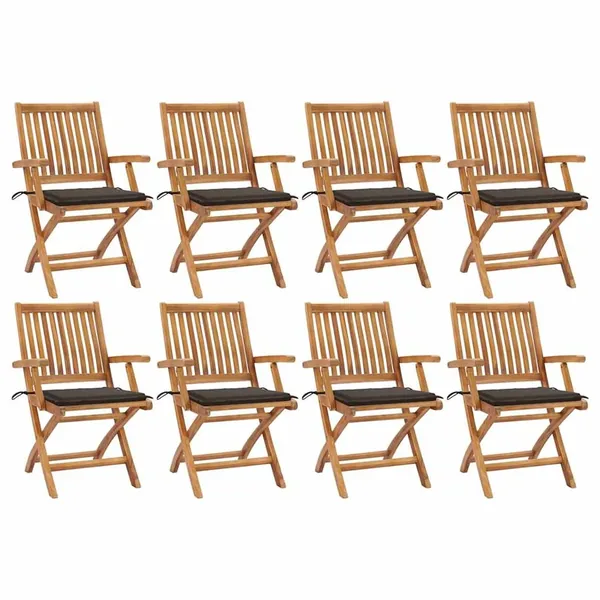 Chaises pliables de jardin avec coussins lot de 8 Teck solide