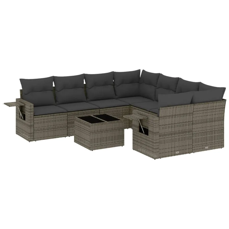 Salon de jardin 9 pcs avec coussins gris résine tressée - 2