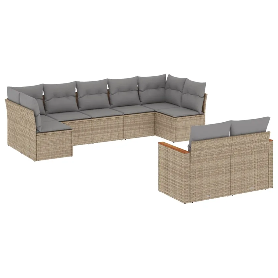 Salon de jardin avec coussins 9 pcs beige résine tressée - 2