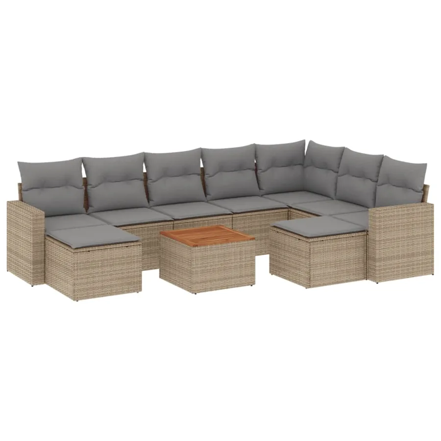 Salon de jardin et coussins 10 pcs mélange beige résine tressée - 2