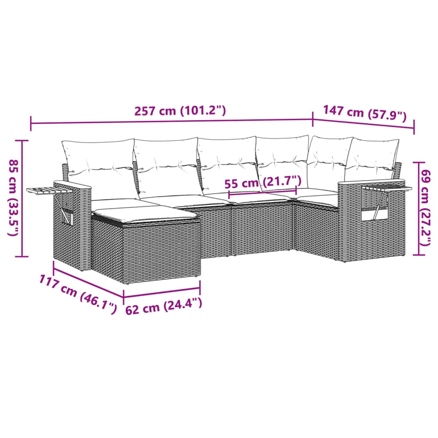 Salon de jardin avec coussins 6 pcs beige résine tressée - 3