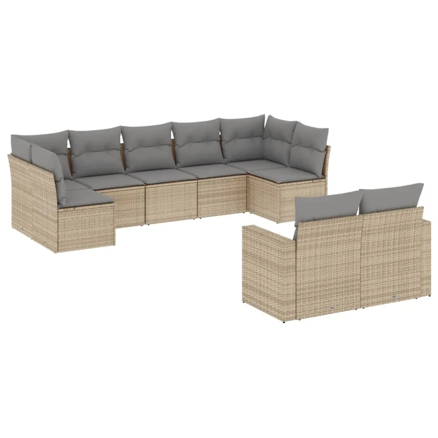 Salon de jardin avec coussins 9 pcs beige résine tressée - 2