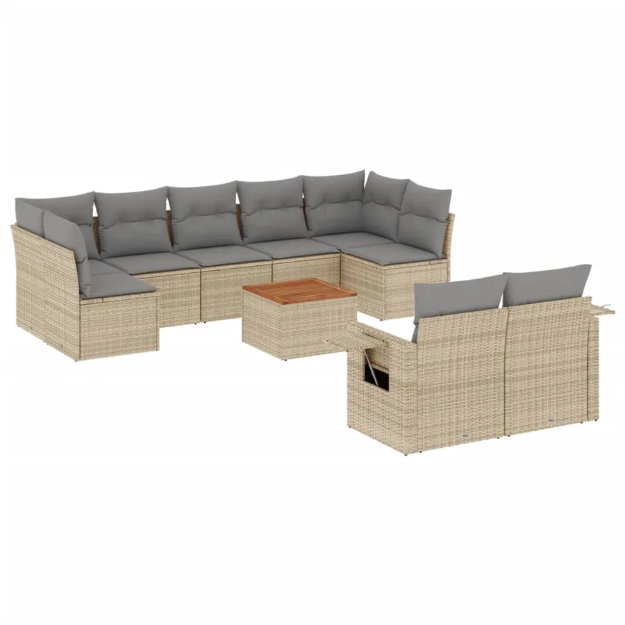 Salon de jardin et coussins 10 pcs mélange beige résine tressée - 2