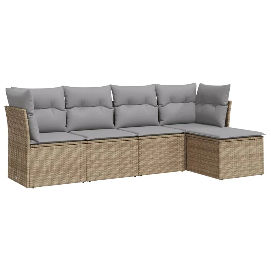 Salon de jardin avec coussins 5 pcs beige résine tressée - 2
