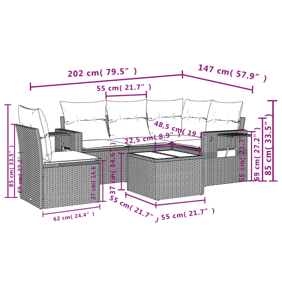 Salon de jardin avec coussins 6 pcs beige résine tressée - 3