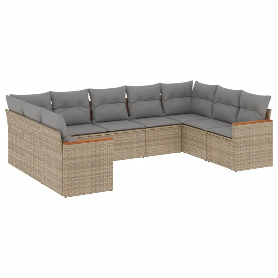 Salon de jardin avec coussins 9 pcs beige résine tressée - 2