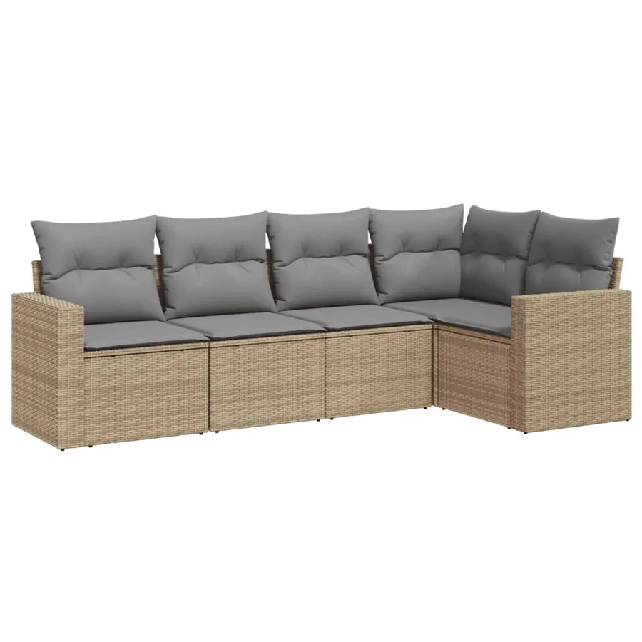 Salon de jardin avec coussins 5 pcs beige résine tressée - 2