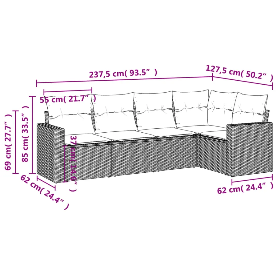 Salon de jardin avec coussins 5 pcs beige résine tressée - 3