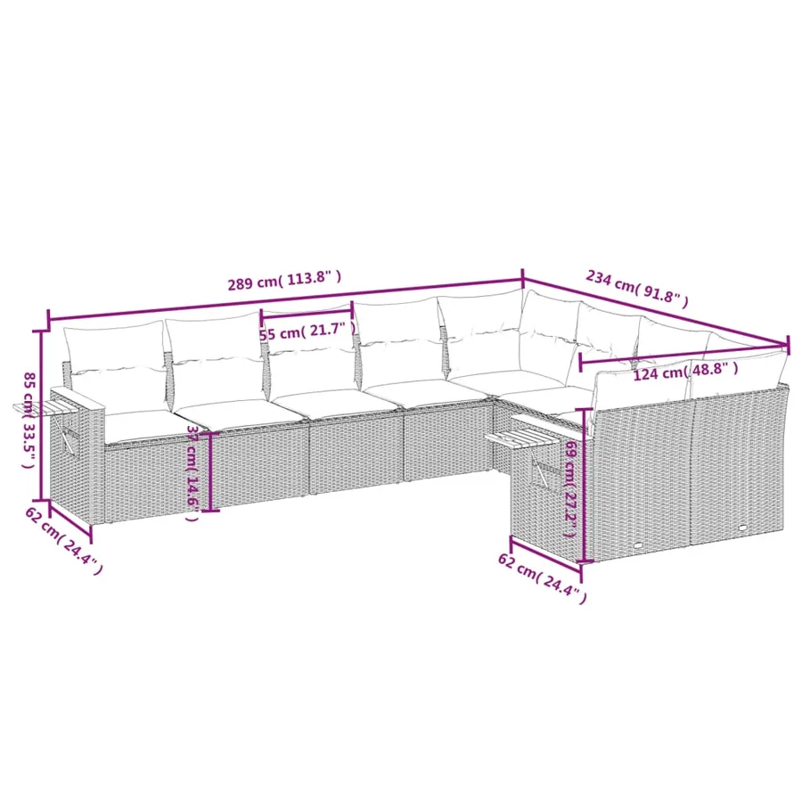 Salon de jardin avec coussins 9 pcs beige résine tressée - 3