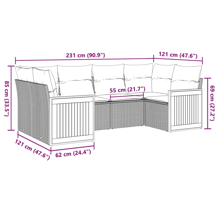 Salon de jardin avec coussins 6 pcs beige résine tressée - 3