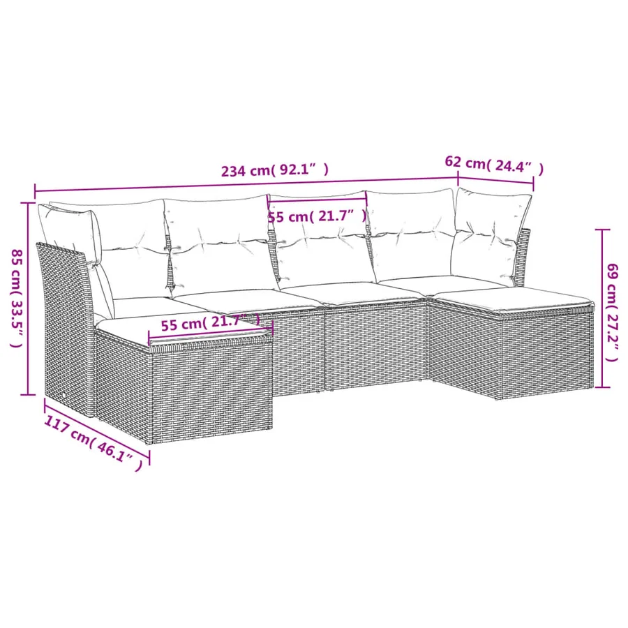Salon de jardin avec coussins 6 pcs beige résine tressée - 3