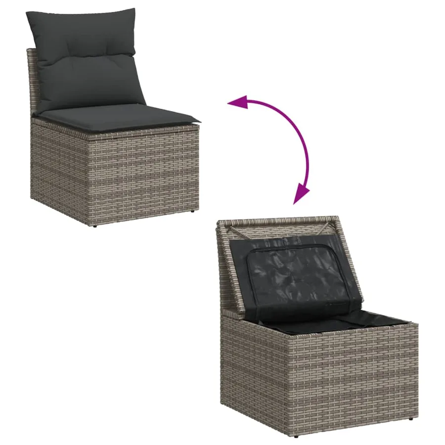 Salon de jardin 5 pcs avec coussins gris résine tressée - 9