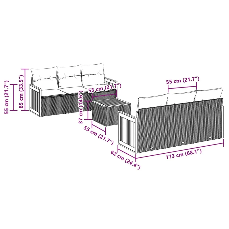Salon de jardin avec coussins 7 pcs gris résine tressée - 3