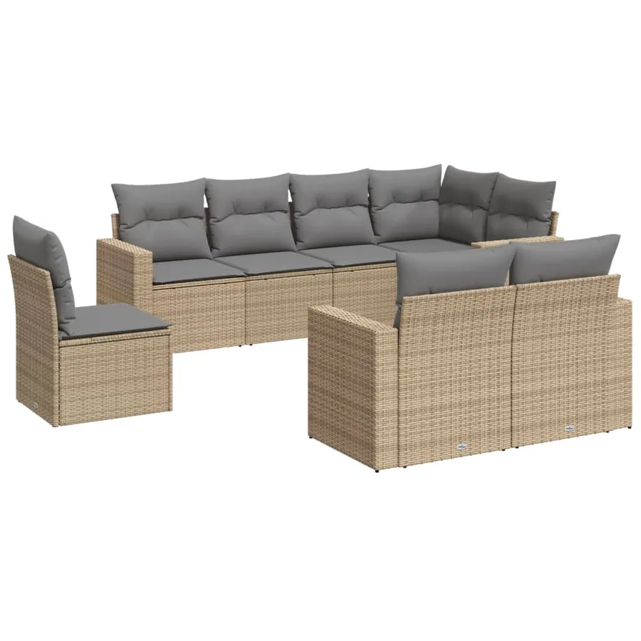 Salon de jardin avec coussins 8 pcs beige résine tressée - 2