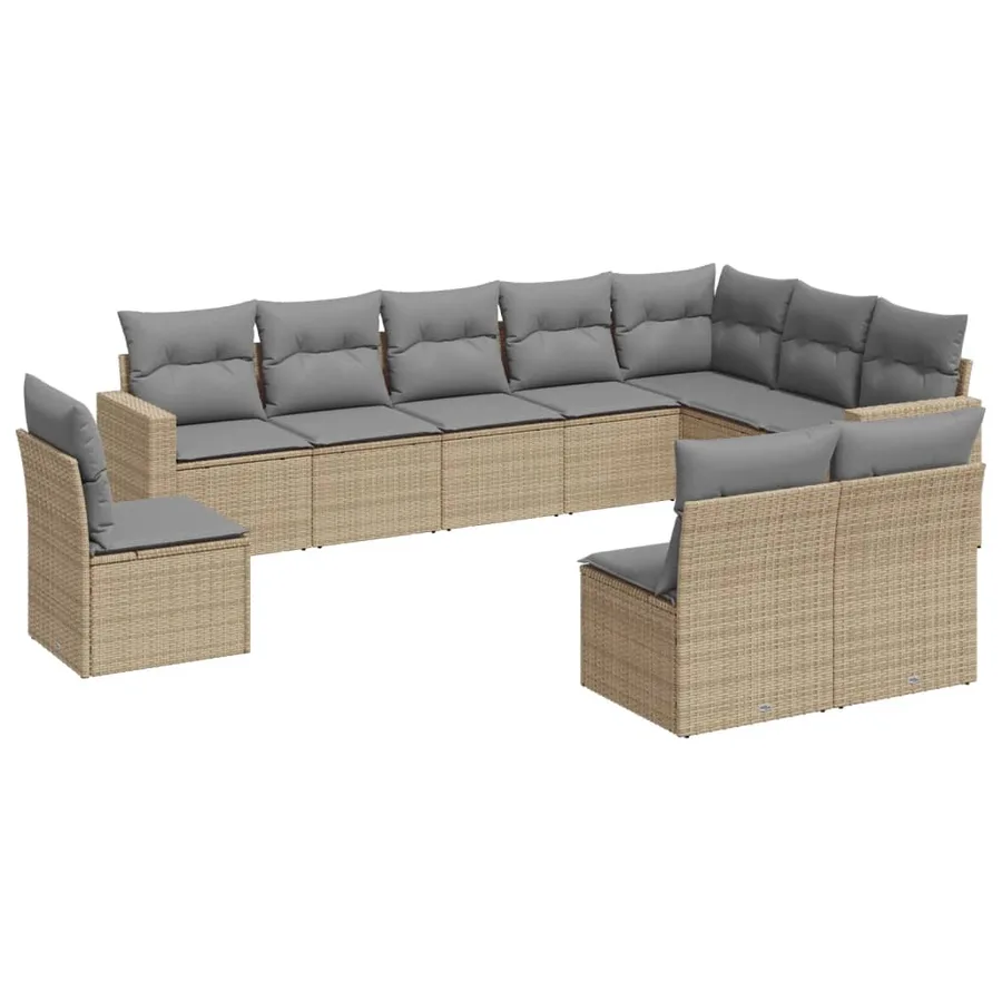 Salon de jardin avec coussins 10 pcs beige résine tressée - 2