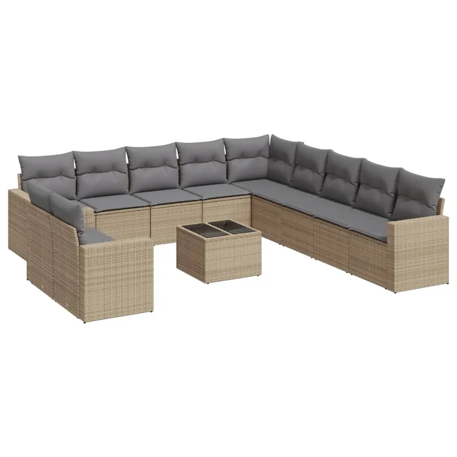 Salon de jardin avec coussins 12 pcs beige résine tressée - 2