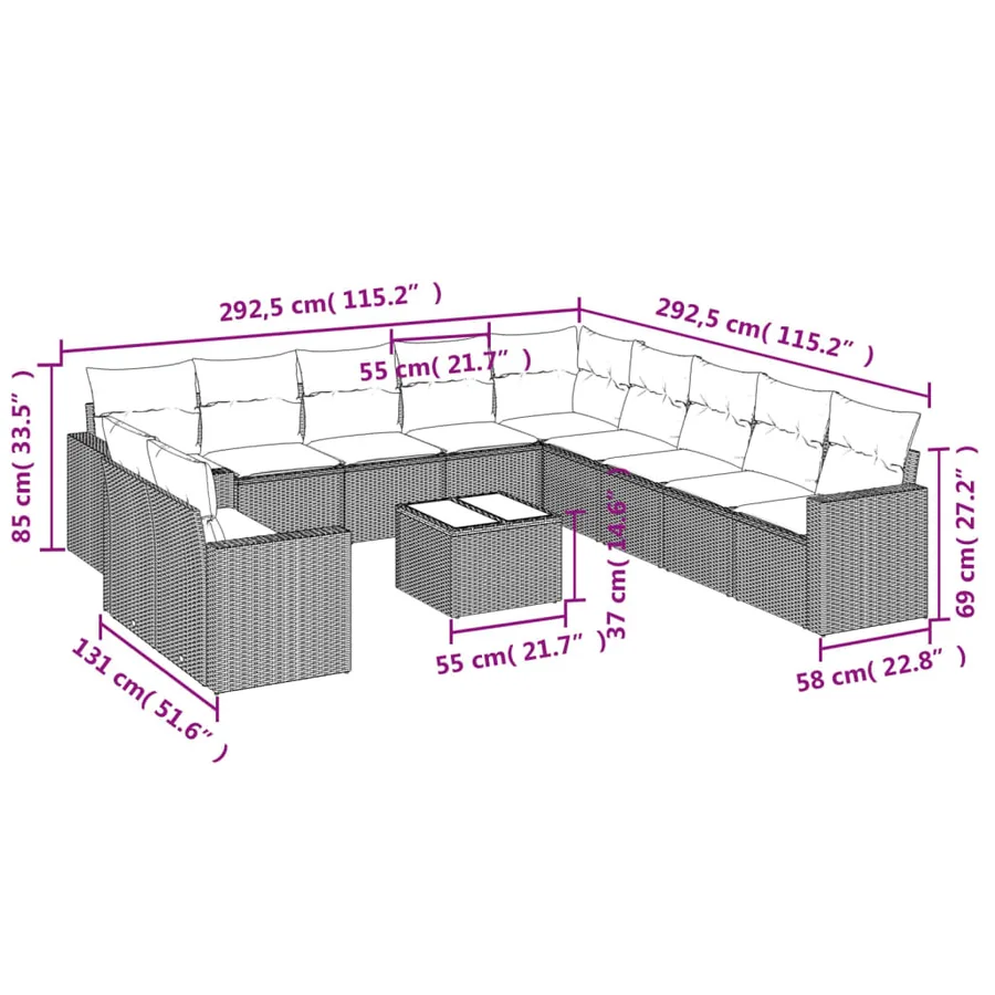 Salon de jardin avec coussins 12 pcs beige résine tressée - 3