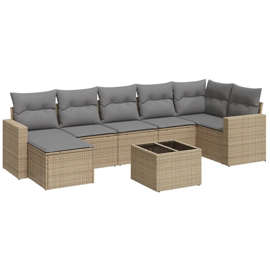 Salon de jardin avec coussins 8 pcs beige résine tressée - 2