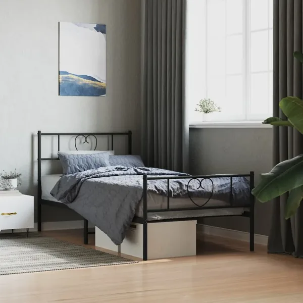 Cadre de lit métal sans matelas avec pied de lit noir 80x200 cm