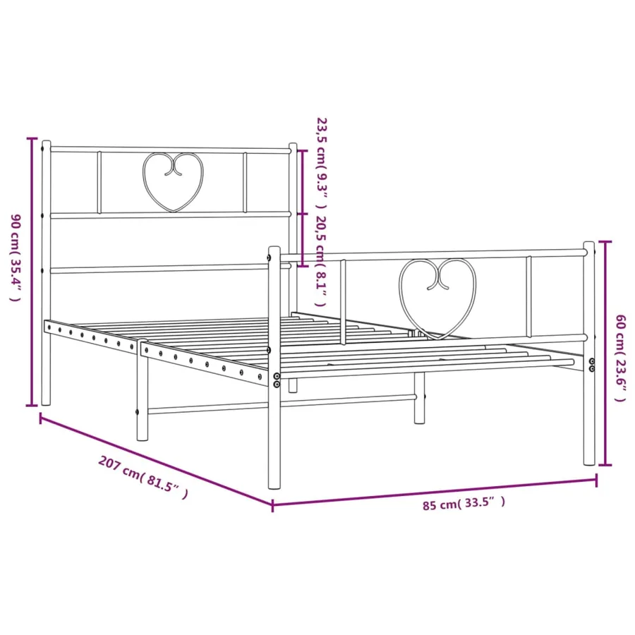 Cadre de lit métal sans matelas avec pied de lit noir 80x200 cm - 9