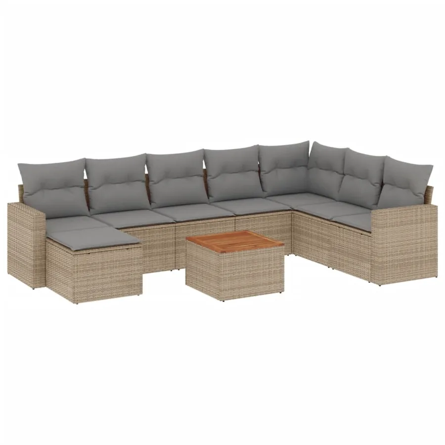 Salon de jardin avec coussins 9pcs mélange beige résine tressée - 2
