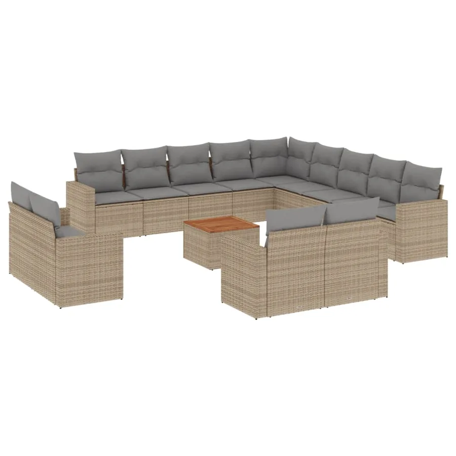 Salon de jardin et coussins 14 pcs mélange beige résine tressée - 2