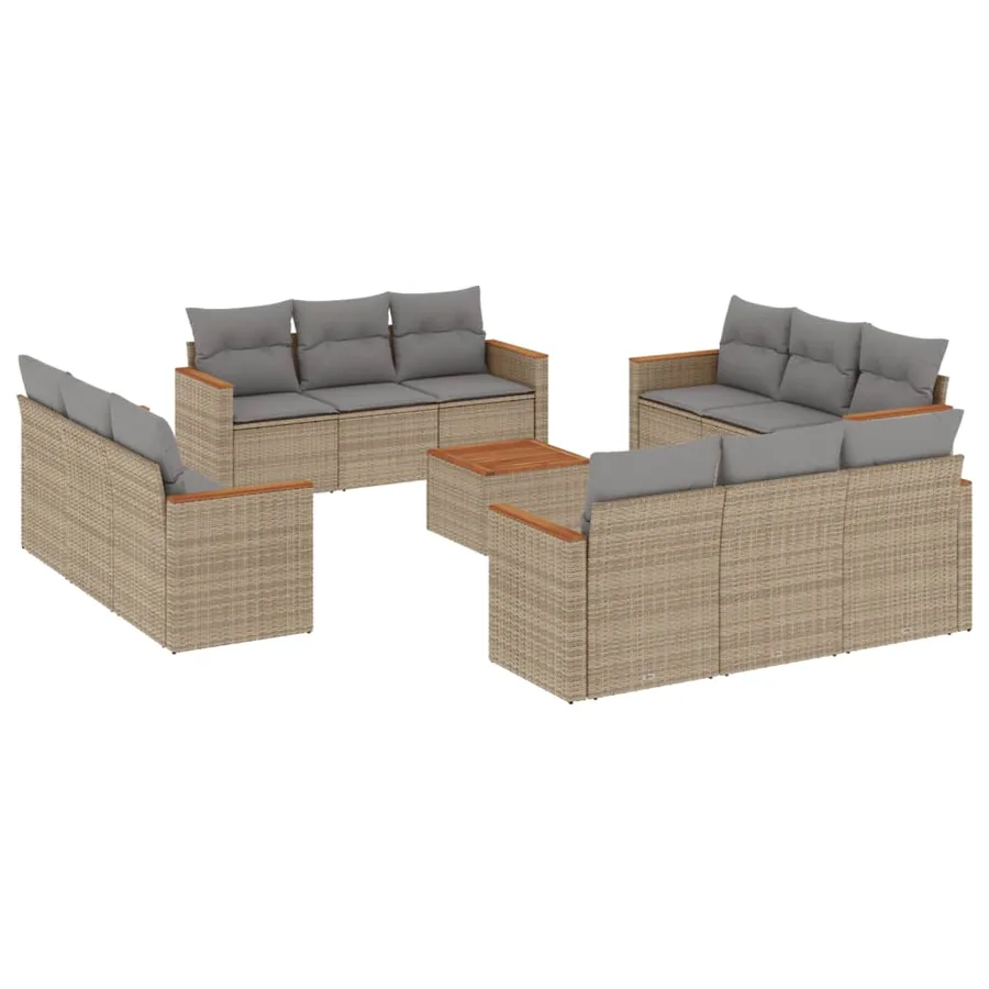 Salon de jardin avec coussins 13 pcs beige résine tressée - 2