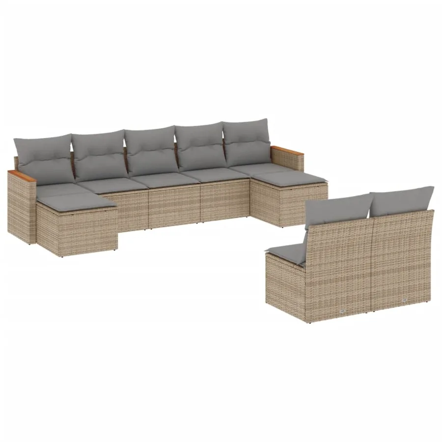Salon de jardin avec coussins 9 pcs beige résine tressée - 2
