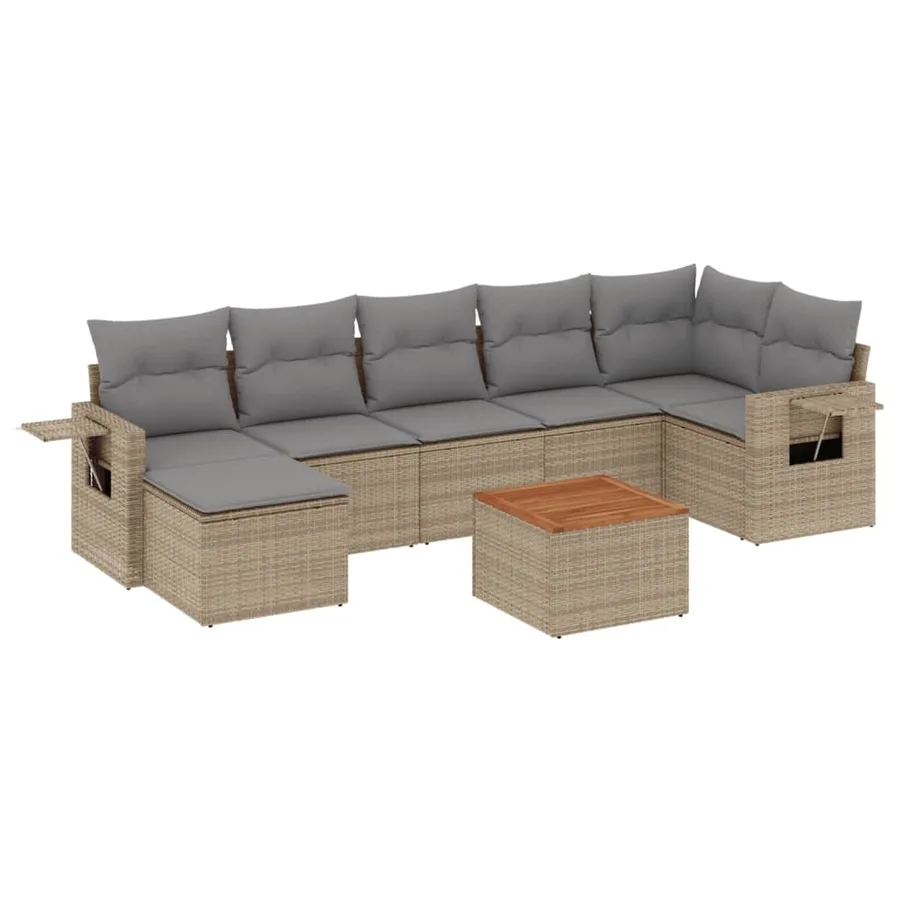 Salon de jardin avec coussins 8pcs mélange beige résine tressée - 2