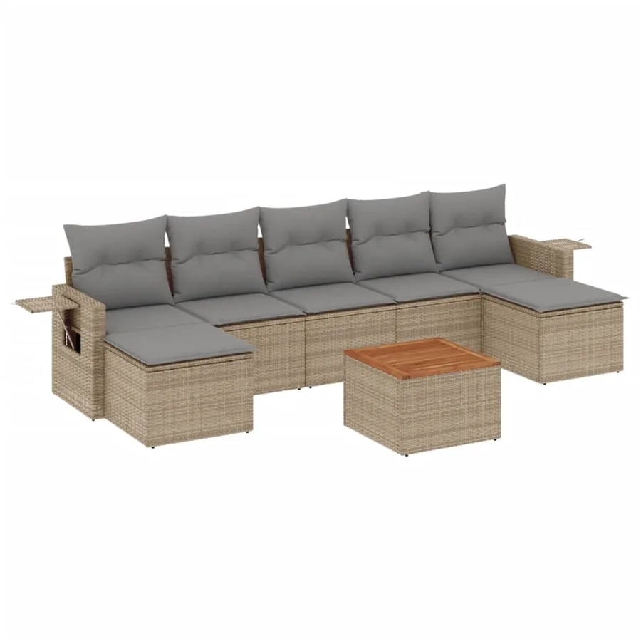 Salon de jardin avec coussins 8pcs mélange beige résine tressée - 2