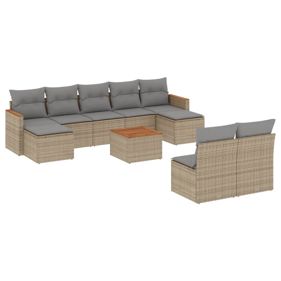 Salon de jardin avec coussins 10 pcs beige résine tressée - 2