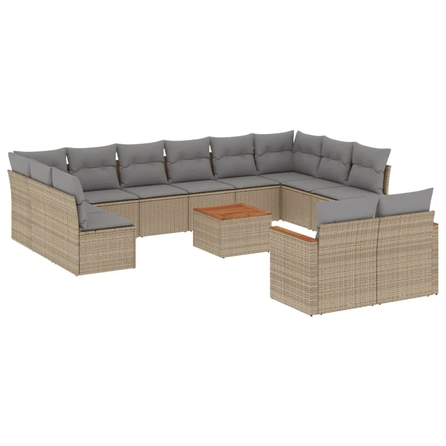 Salon de jardin avec coussins 13 pcs beige résine tressée - 2