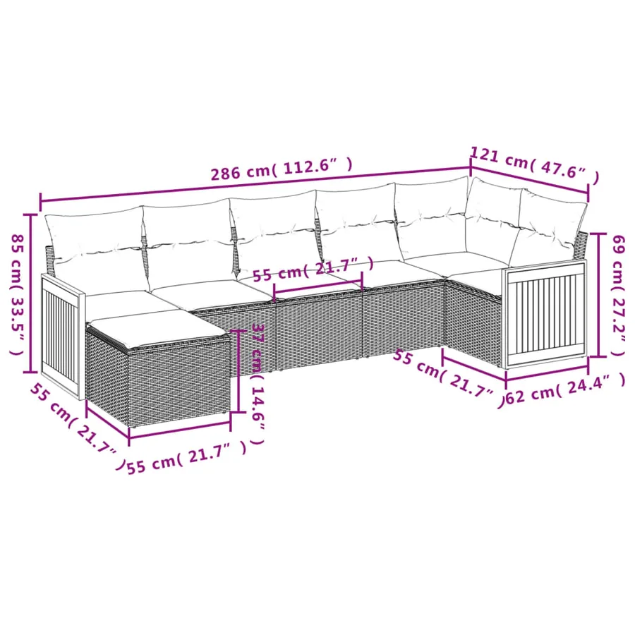 Salon de jardin avec coussins 7 pcs beige résine tressée - 3