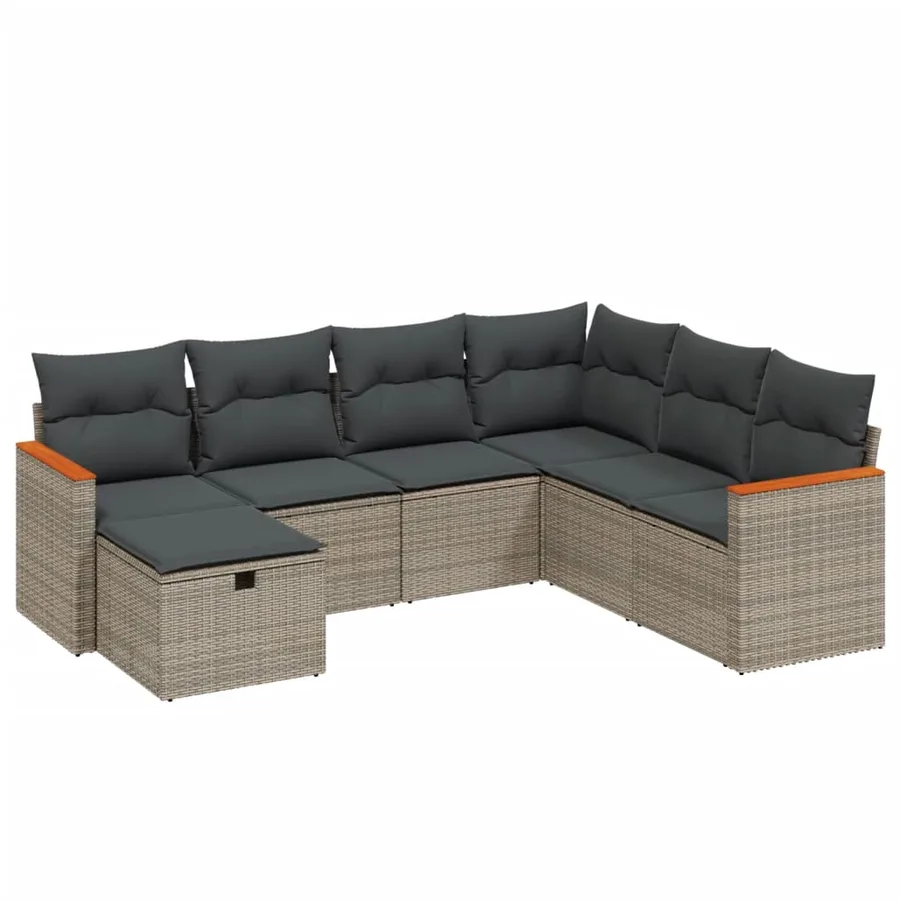 Salon de jardin avec coussins 7 pcs gris résine tressée - 2