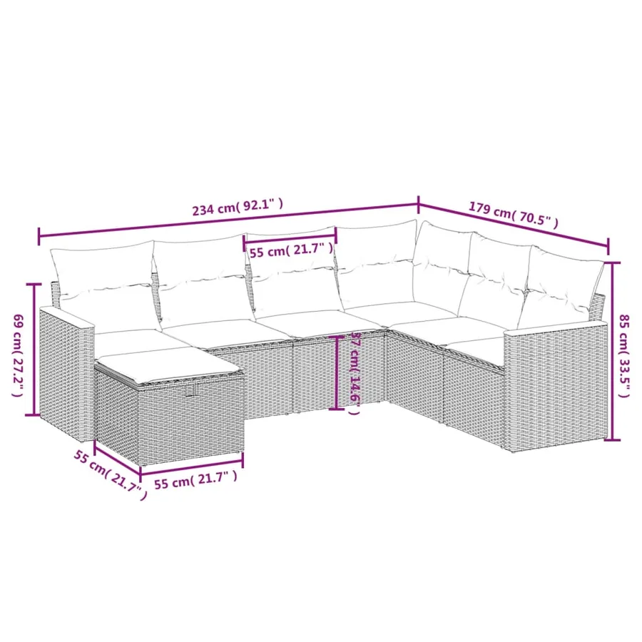 Salon de jardin avec coussins 7 pcs gris résine tressée - 3