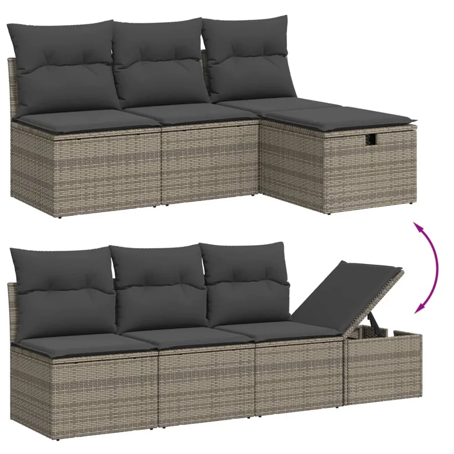 Salon de jardin avec coussins 7 pcs gris résine tressée - 3