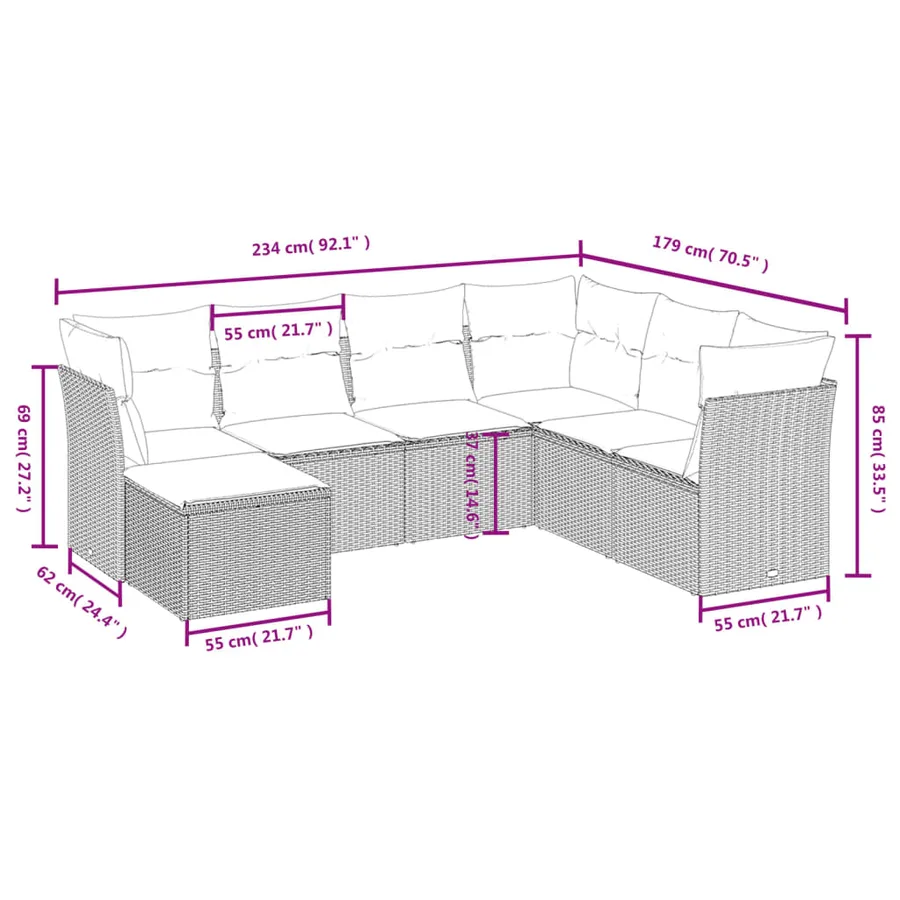 Salon de jardin avec coussins 7 pcs gris résine tressée - 4