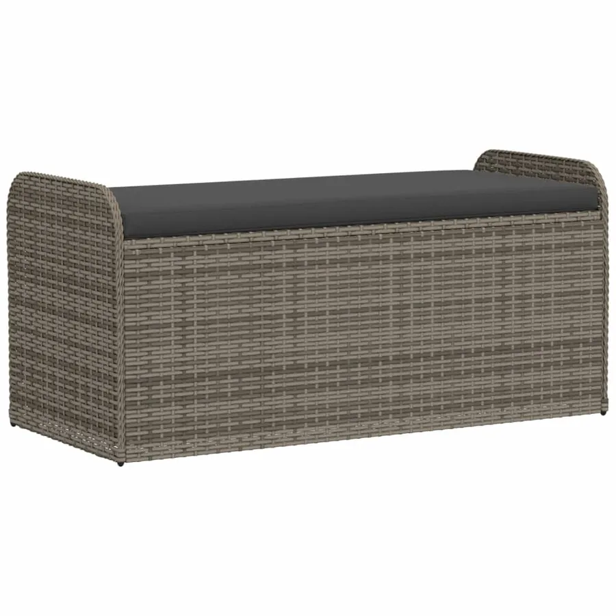 Banc de rangement avec coussin gris 115x51x52 cm résine tressée - 2