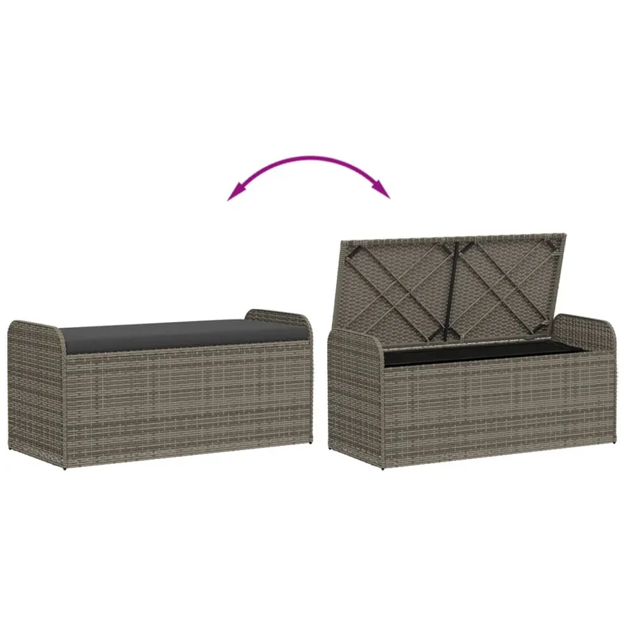 Banc de rangement avec coussin gris 115x51x52 cm résine tressée - 7