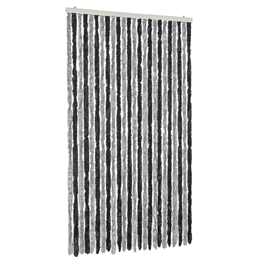 Rideau anti-mouches gris et noir 100x220 cm chenille - 2
