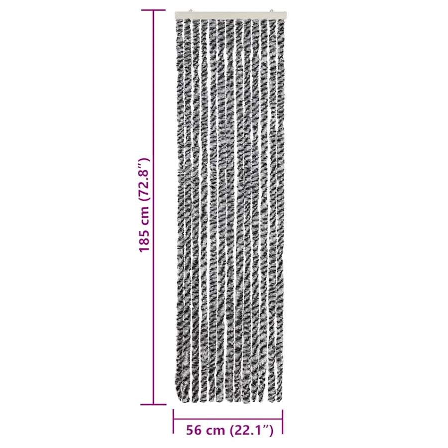 Rideau anti-mouches gris et noir et blanc 56x185 cm chenille - 7