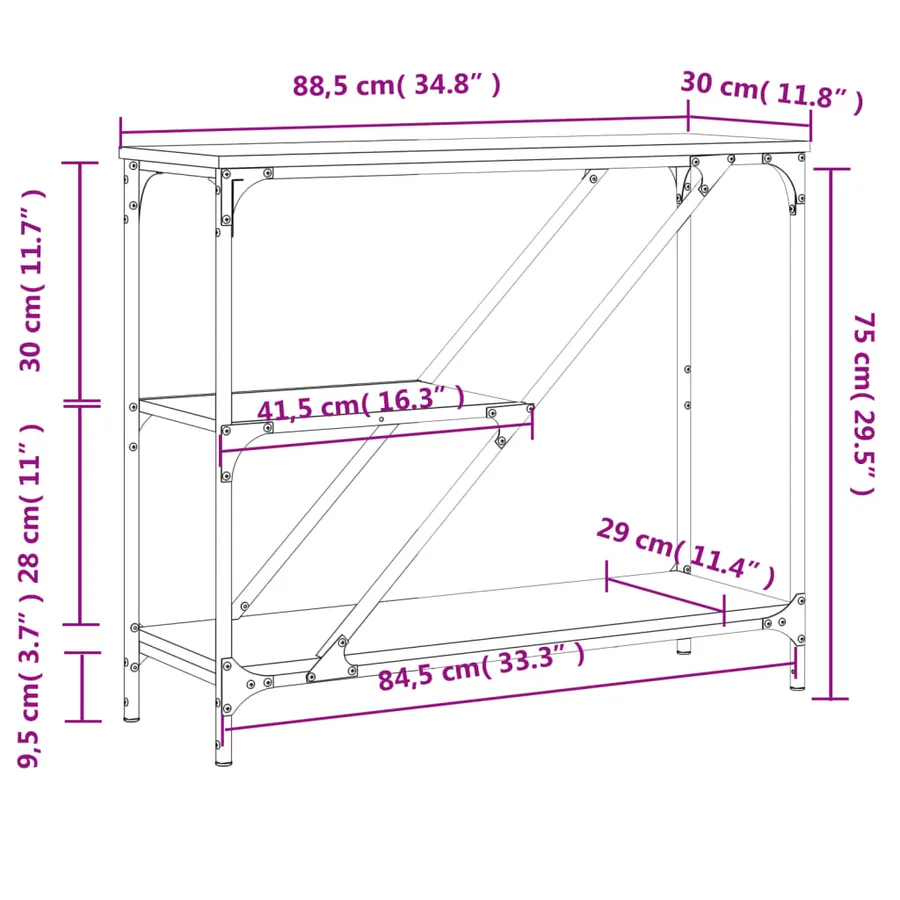 Table console sonoma gris 88,5x30x75 cm bois d'ingénierie - 9