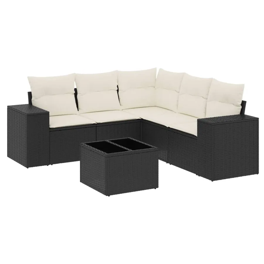 Salon de jardin 6 pcs avec coussins noir résine tressée - 2